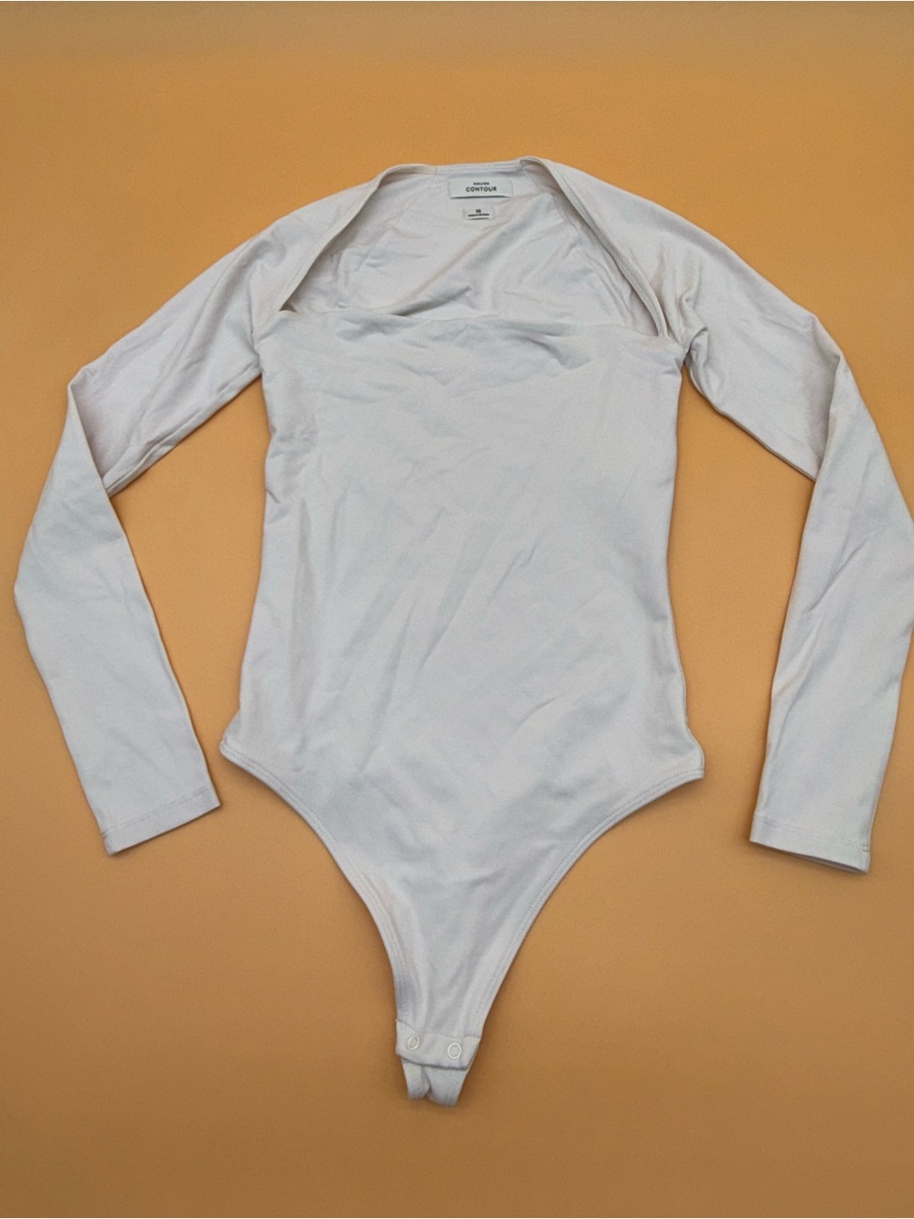 Aritzia Babaton Contour White Long Sleeve Square Neck Bodysuit Sculpt Soft Basic